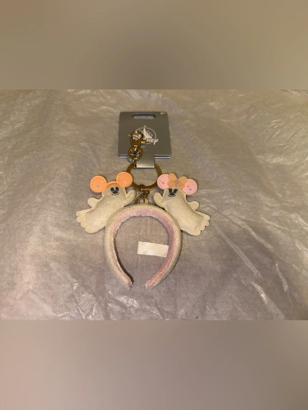 Disney WDW 2026 Pastel Halloween Mickey & Minnie Ghost Ear Headband Keychain NWT